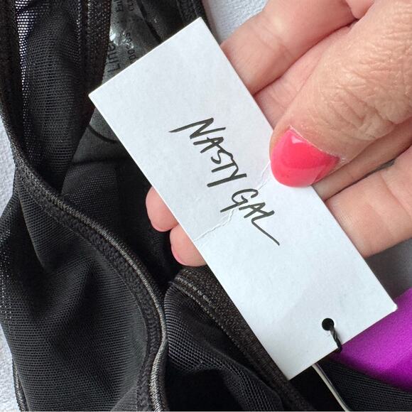 NEW Nasty Gal Satin Corset Bodysuit Feather Medium Cosplay Mesh Sheer Dark Angel - Picture 5 of 10